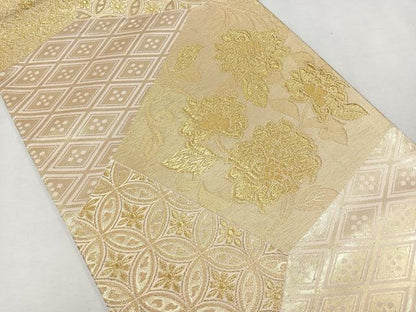平和屋着物◎六通柄袋帯 吉祥花文 金糸 正絹 逸品 CAAU7335nb