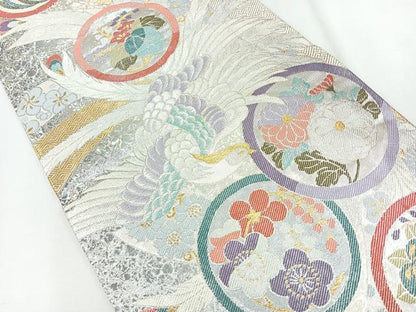 平和屋着物◎佐賀錦　六通柄袋帯　孔雀羽花丸文　金銀糸　正絹　逸品　CAAU7338nb