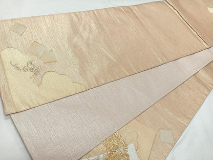 平和屋着物◎六通柄袋帯 総刺繍 色紙吉祥花文 金銀糸 正絹 逸品  CAAU7373nb
