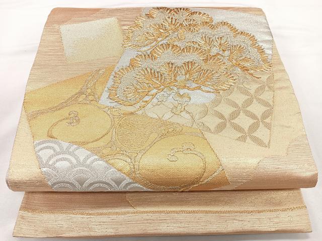 平和屋着物◎六通柄袋帯 総刺繍 色紙吉祥花文 金銀糸 正絹 逸品  CAAU7373nb