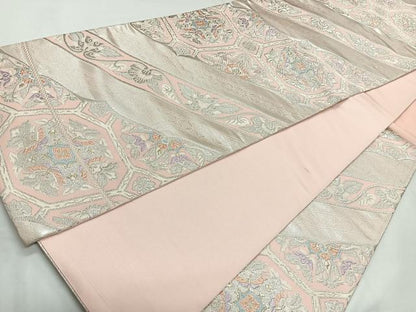 平和屋着物◎六通柄袋帯　唐織　正倉院花文　銀糸　正絹　逸品　CAAU7388nb