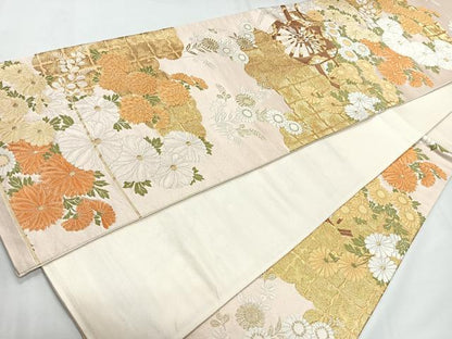 平和屋着物◎六通柄袋帯 唐織 雲取り草花文 金糸 正絹 逸品 CAAU7389nb