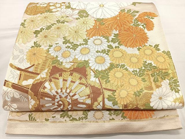 平和屋着物◎六通柄袋帯 唐織 雲取り草花文 金糸 正絹 逸品 CAAU7389nb