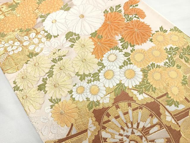 平和屋着物◎六通柄袋帯 唐織 雲取り草花文 金糸 正絹 逸品 CAAU7389nb