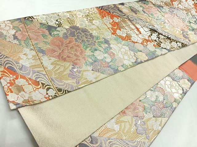 平和屋着物◎佐賀錦　六通柄袋帯　唐織　吉祥草花文　金銀糸　正絹　逸品　CAAU7392nb