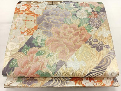 平和屋着物◎佐賀錦　六通柄袋帯　唐織　吉祥草花文　金銀糸　正絹　逸品　CAAU7392nb