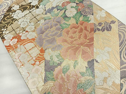 平和屋着物◎佐賀錦　六通柄袋帯　唐織　吉祥草花文　金銀糸　正絹　逸品　CAAU7392nb