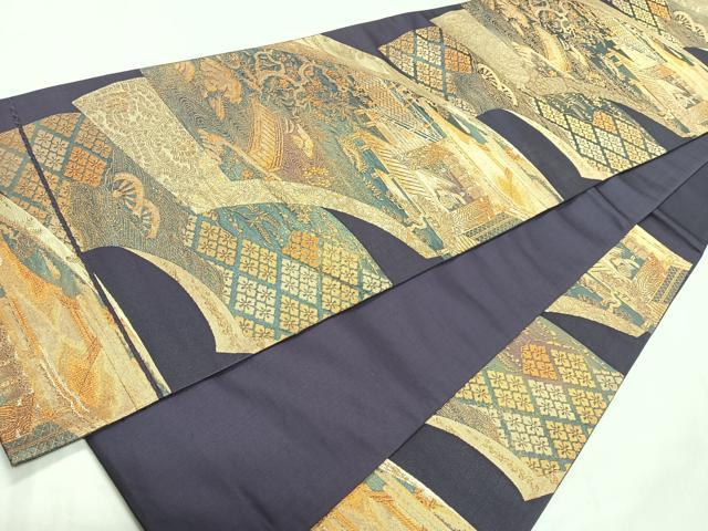 平和屋着物◎六通柄袋帯　風景文　金糸　正絹　逸品　CAAU7394nb