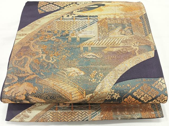 平和屋着物◎六通柄袋帯　風景文　金糸　正絹　逸品　CAAU7394nb