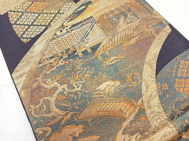 平和屋着物◎六通柄袋帯　風景文　金糸　正絹　逸品　CAAU7394nb