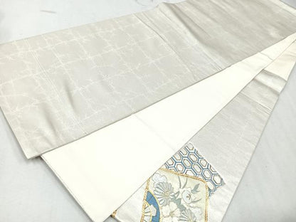 平和屋着物◎太鼓柄袋帯　総刺繍　駒刺繍　色紙花文　金糸　正絹　逸品　CAAU7447nb