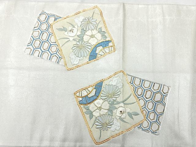 平和屋着物◎太鼓柄袋帯　総刺繍　駒刺繍　色紙花文　金糸　正絹　逸品　CAAU7447nb