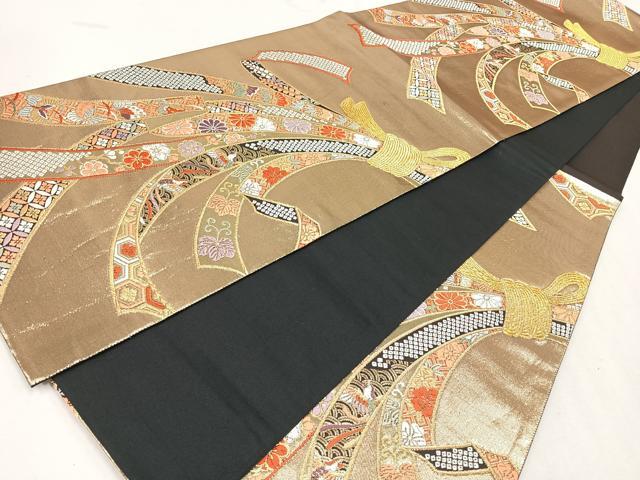 平和屋着物◎六通柄袋帯　唐織　熨斗目小袖　黒地　金銀糸　正絹　逸品　CAAU7451nb