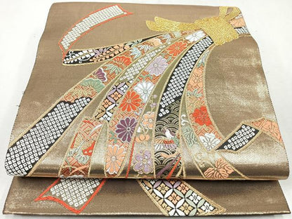 平和屋着物◎六通柄袋帯　唐織　熨斗目小袖　黒地　金銀糸　正絹　逸品　CAAU7451nb