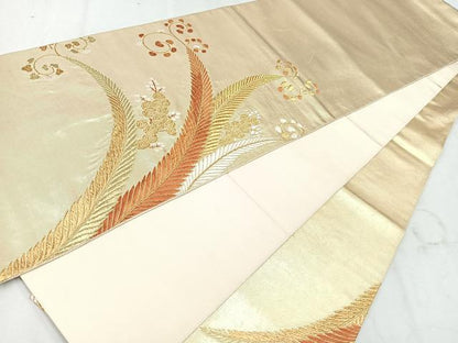 平和屋着物◎六通柄袋帯　唐織　草花文　金糸　正絹　逸品　CAAU7496nb