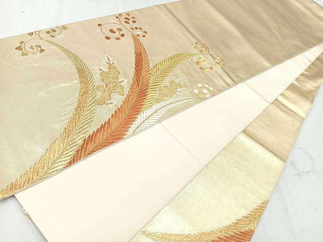 平和屋着物◎六通柄袋帯　唐織　草花文　金糸　正絹　逸品　CAAU7496nb