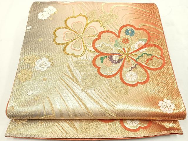 平和屋着物◎六通柄袋帯　唐織　流水舞花文　金糸　正絹　逸品　CAAU7502nb
