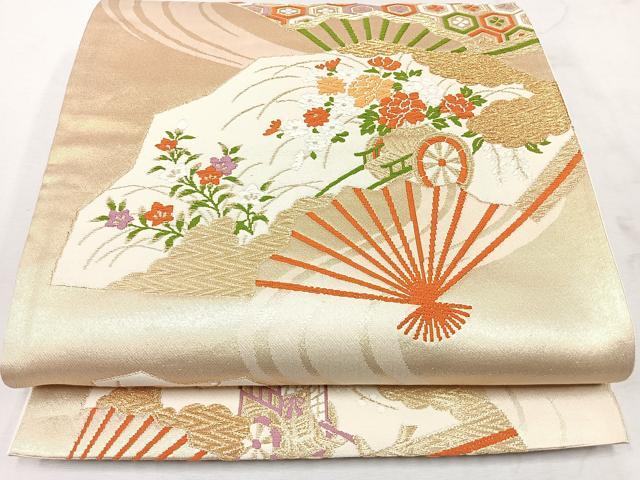 平和屋着物◎六通柄袋帯　唐織　扇面花車文　金糸　正絹　逸品　CAAU7505nb
