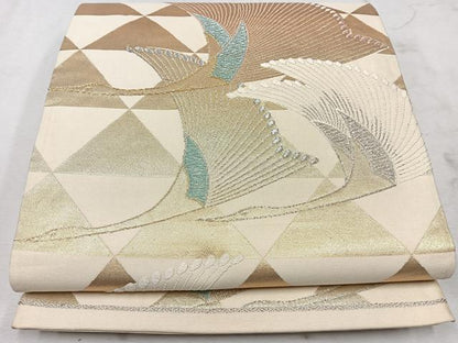 平和屋着物◎六通柄袋帯　飛鶴文　金銀糸　正絹　逸品　CAAU7511nb