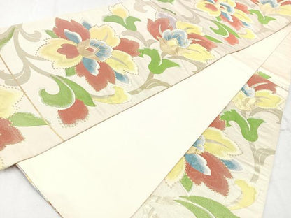平和屋着物◎六通柄袋帯　更紗花文　金糸　正絹　逸品　CAAU7513nb