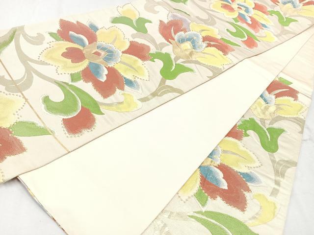 平和屋着物◎六通柄袋帯　更紗花文　金糸　正絹　逸品　CAAU7513nb