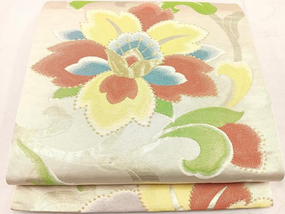 平和屋着物◎六通柄袋帯　更紗花文　金糸　正絹　逸品　CAAU7513nb