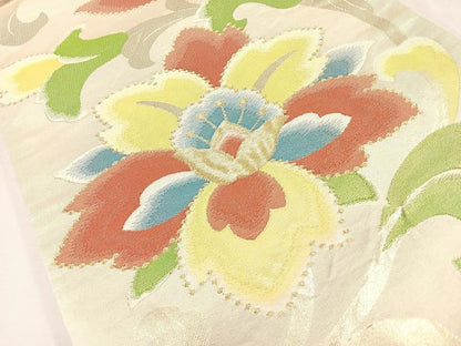 平和屋着物◎六通柄袋帯　更紗花文　金糸　正絹　逸品　CAAU7513nb