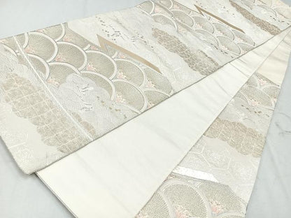 平和屋着物◎六通柄袋帯　唐織　飛鶴青海波　金銀糸　正絹　逸品　CAAU7519nb