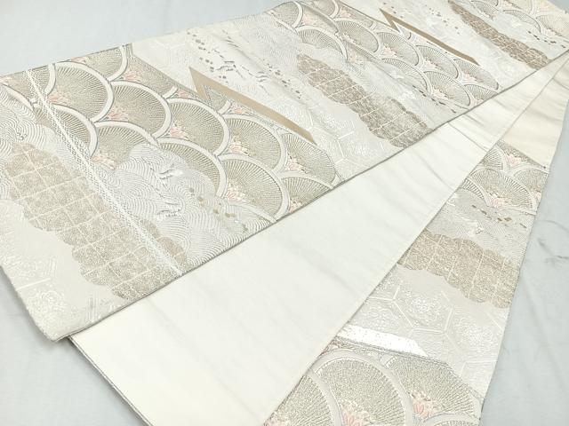 平和屋着物◎六通柄袋帯　唐織　飛鶴青海波　金銀糸　正絹　逸品　CAAU7519nb