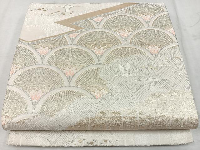 平和屋着物◎六通柄袋帯　唐織　飛鶴青海波　金銀糸　正絹　逸品　CAAU7519nb