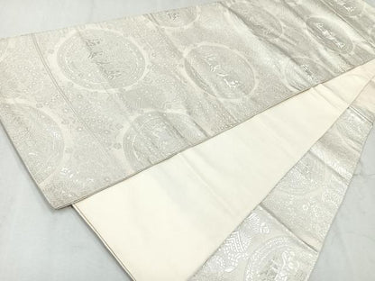 平和屋着物◎西陣　六通柄袋帯　狩猟丸文　銀糸　正絹　逸品　CAAU7521nb