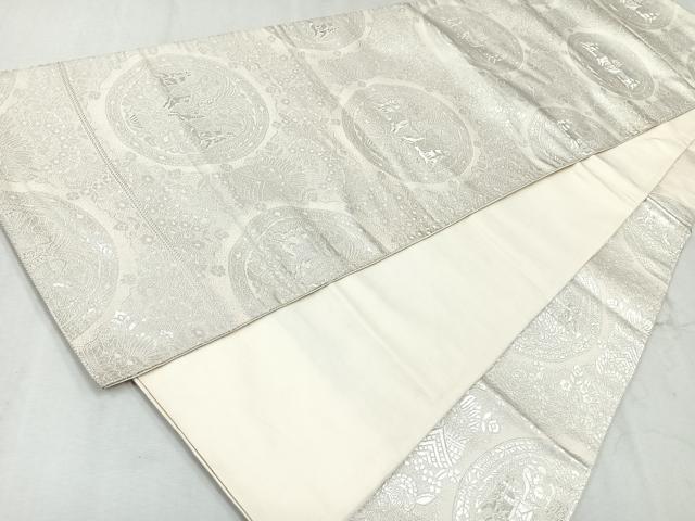 平和屋着物◎西陣　六通柄袋帯　狩猟丸文　銀糸　正絹　逸品　CAAU7521nb