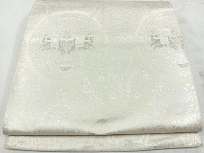 平和屋着物◎西陣　六通柄袋帯　狩猟丸文　銀糸　正絹　逸品　CAAU7521nb