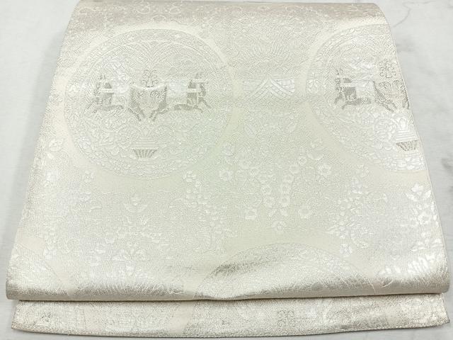 平和屋着物◎西陣　六通柄袋帯　狩猟丸文　銀糸　正絹　逸品　CAAU7521nb