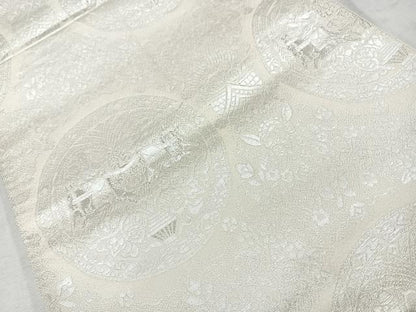 平和屋着物◎西陣　六通柄袋帯　狩猟丸文　銀糸　正絹　逸品　CAAU7521nb