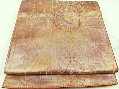 平和屋着物◎六通柄袋帯　更紗花文　金糸　正絹　逸品　CAAU7522nb