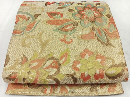平和屋着物◎佐賀錦　六通柄袋帯　更紗花文　金糸　正絹　逸品　CAAU7536nb