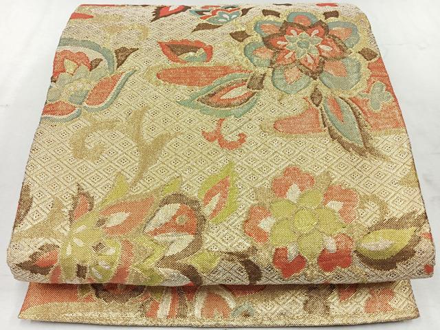 平和屋着物◎佐賀錦　六通柄袋帯　更紗花文　金糸　正絹　逸品　CAAU7536nb
