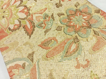 平和屋着物◎佐賀錦　六通柄袋帯　更紗花文　金糸　正絹　逸品　CAAU7536nb
