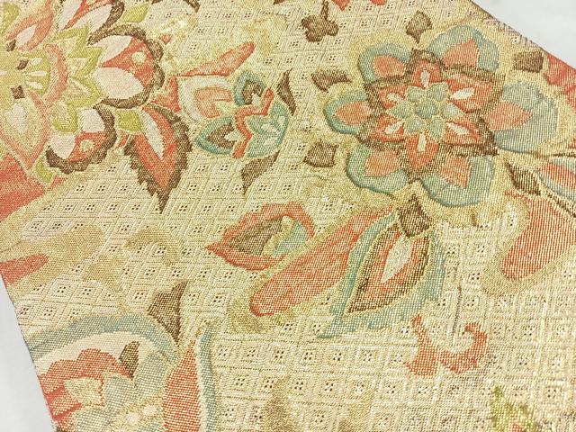 平和屋着物◎佐賀錦　六通柄袋帯　更紗花文　金糸　正絹　逸品　CAAU7536nb