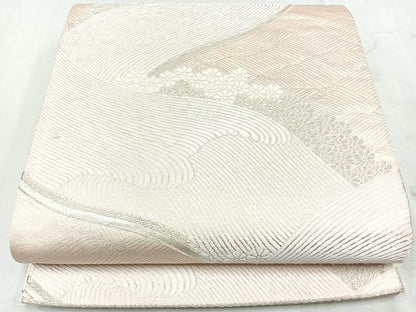平和屋着物◎六通柄袋帯　唐織　流水花文　銀糸　正絹　逸品　CAAU7538nb