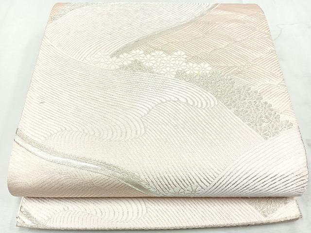 平和屋着物◎六通柄袋帯　唐織　流水花文　銀糸　正絹　逸品　CAAU7538nb