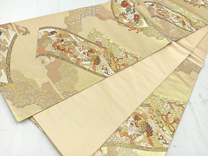 平和屋着物◎六通柄袋帯　唐織　鳳凰花絵巻　金糸　正絹　逸品　CAAU7543nb