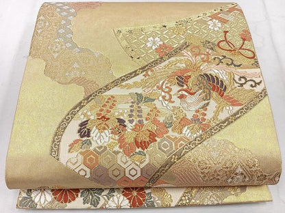 平和屋着物◎六通柄袋帯　唐織　鳳凰花絵巻　金糸　正絹　逸品　CAAU7543nb