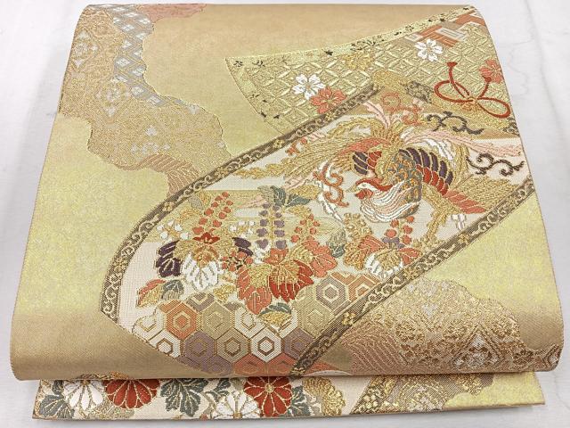 平和屋着物◎六通柄袋帯　唐織　鳳凰花絵巻　金糸　正絹　逸品　CAAU7543nb
