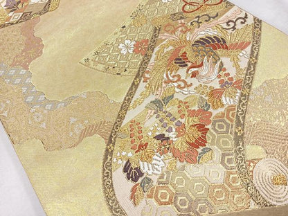 平和屋着物◎六通柄袋帯　唐織　鳳凰花絵巻　金糸　正絹　逸品　CAAU7543nb
