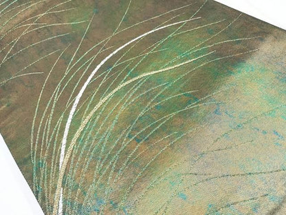 平和屋着物◎六通柄袋帯　草葉文　金銀糸　引箔　正絹　逸品　CAAU7547nb