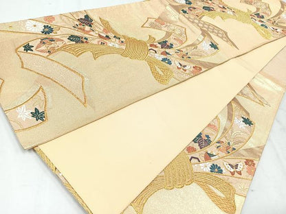平和屋着物◎六通柄袋帯　唐織　束ね熨斗吉祥文　金糸　正絹　逸品　CAAU7575nb