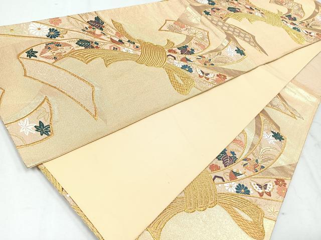 平和屋着物◎六通柄袋帯　唐織　束ね熨斗吉祥文　金糸　正絹　逸品　CAAU7575nb