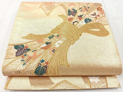 平和屋着物◎六通柄袋帯　唐織　束ね熨斗吉祥文　金糸　正絹　逸品　CAAU7575nb